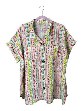 John Mark Multicolor Watercolor Stripe Button-Down Top